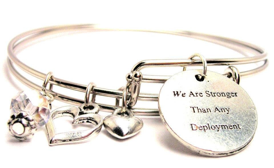 We Are Stronger Than Any Deployment Two Expandable  Cuff  Bracelets with Crystal beads  Free shipping