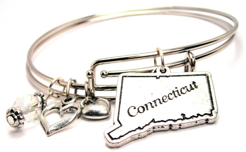 Connecticut State Two Expandable  Cuff  Bracelets with Crystal beads  Free shipping