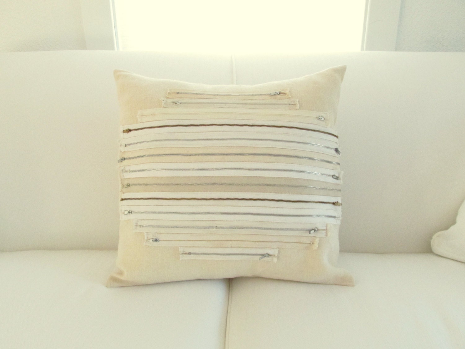 White and Cream Zipper Pillow Cover