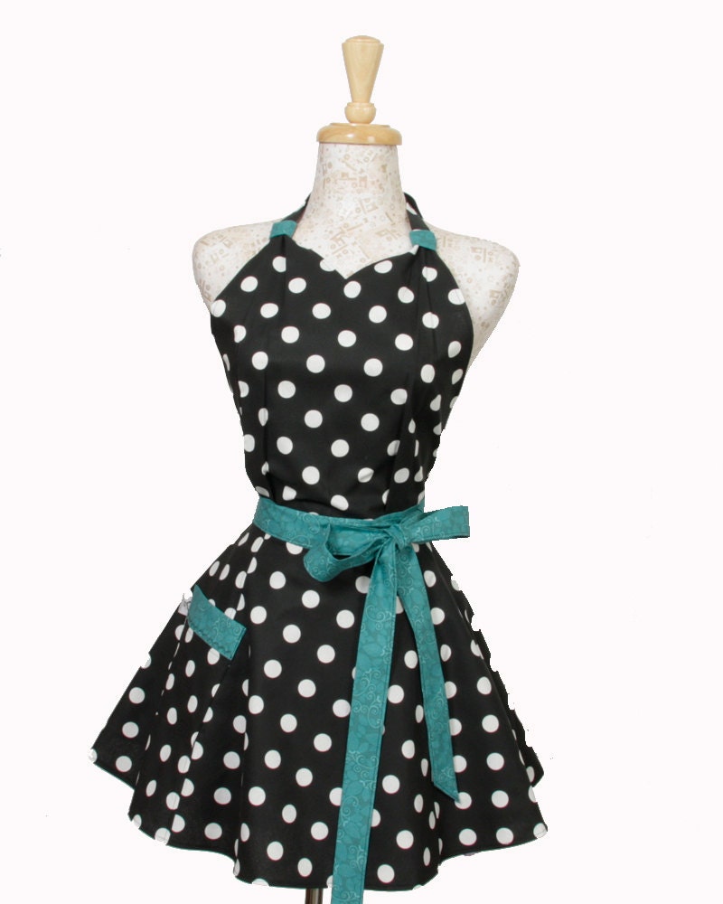 Black and White Polka Dots with Turquoise trim