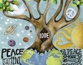 Boston Donation Art Print 11x14. Peace And Love On Earth