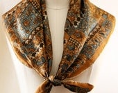 1980s Brown & Blue Printed Silk Rayon Scarf