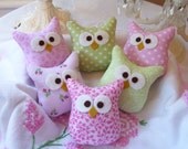 Owls...Six Darling Little Pink and Lime Green Stuffed Owl Ornaments....Soooo Cute