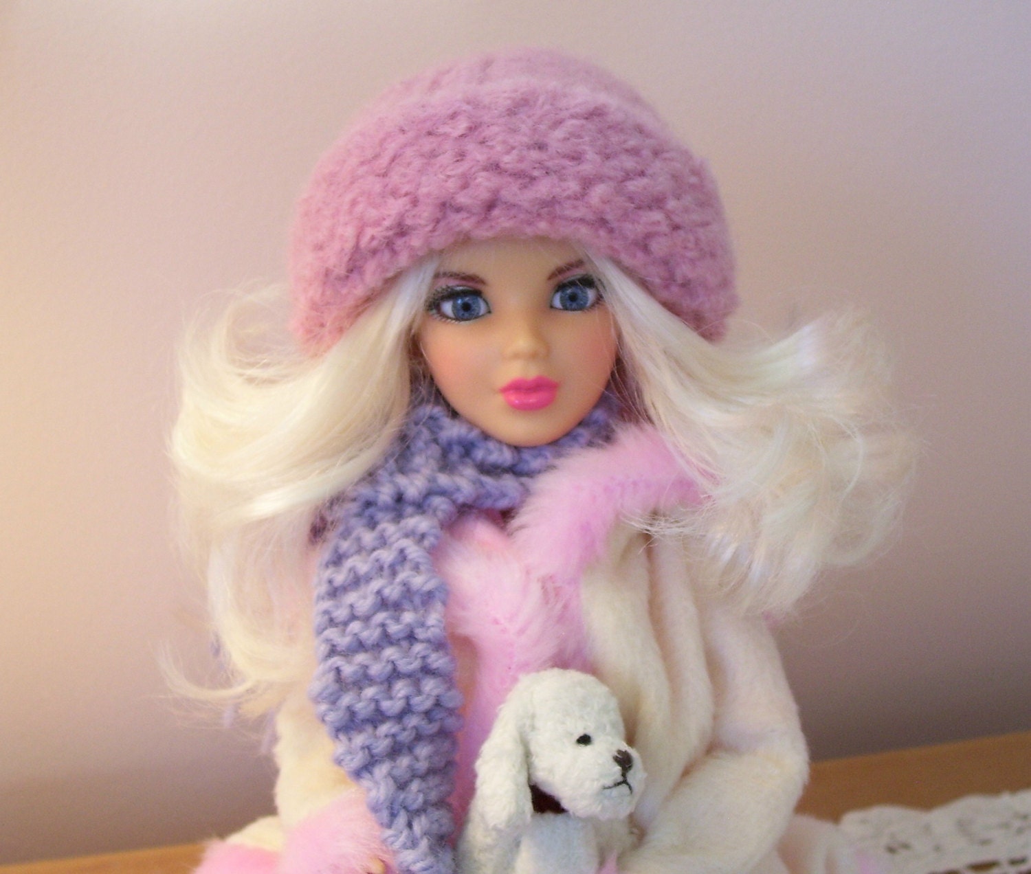 Hand Knitted and Felted Hat for Liv doll....Pink
