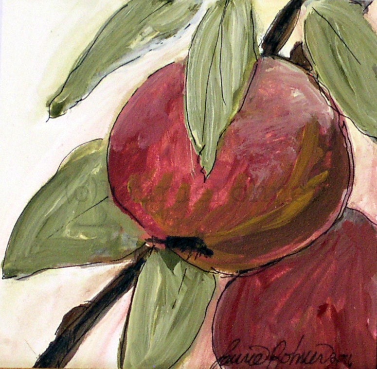 Original Acrylic Painting Red Apples Farmhouse Artwork by Laurie Rohner