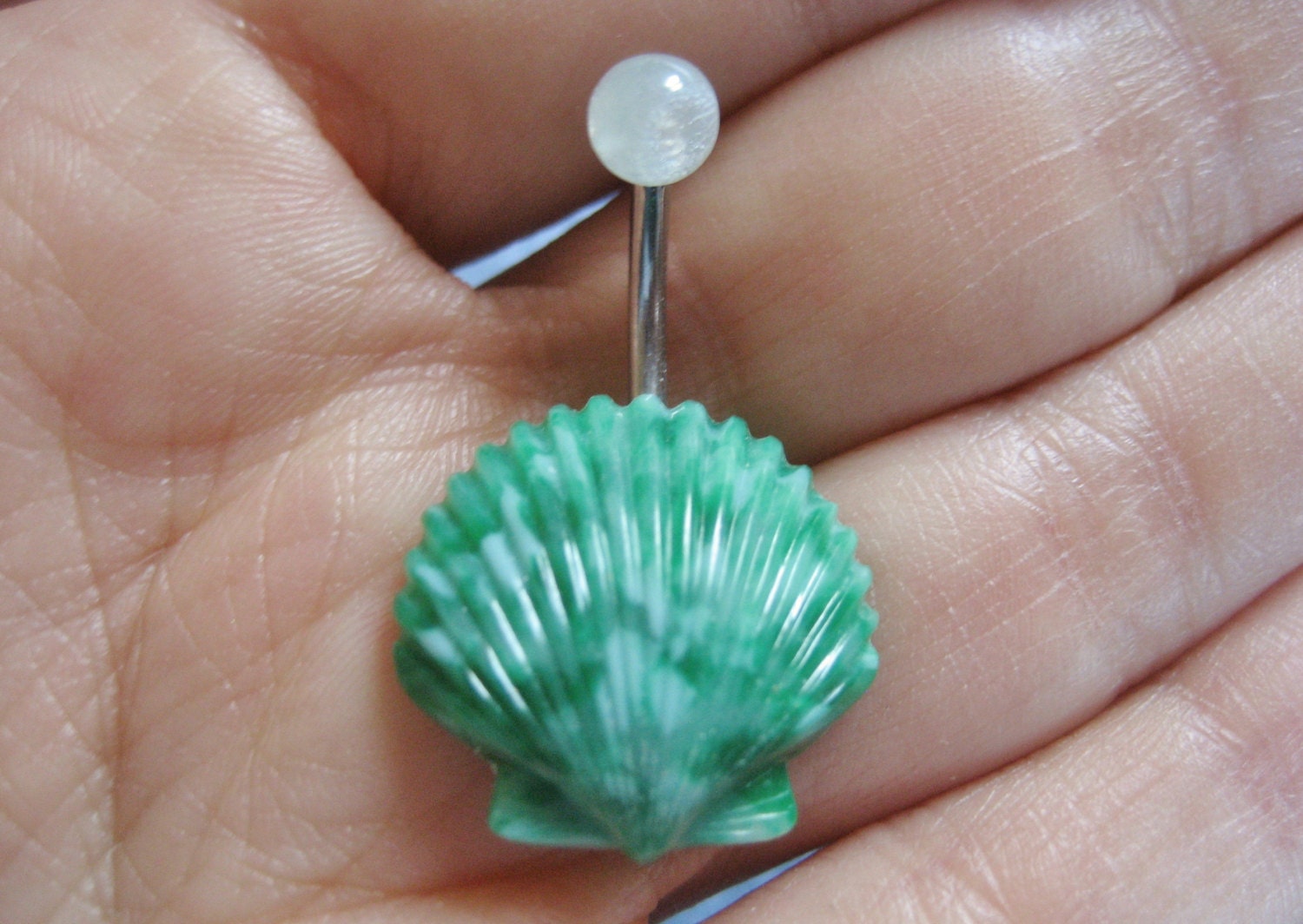 Green Seashell Belly Button Jewelry Ring Piercing Sea Shell Navel Bar Barbell