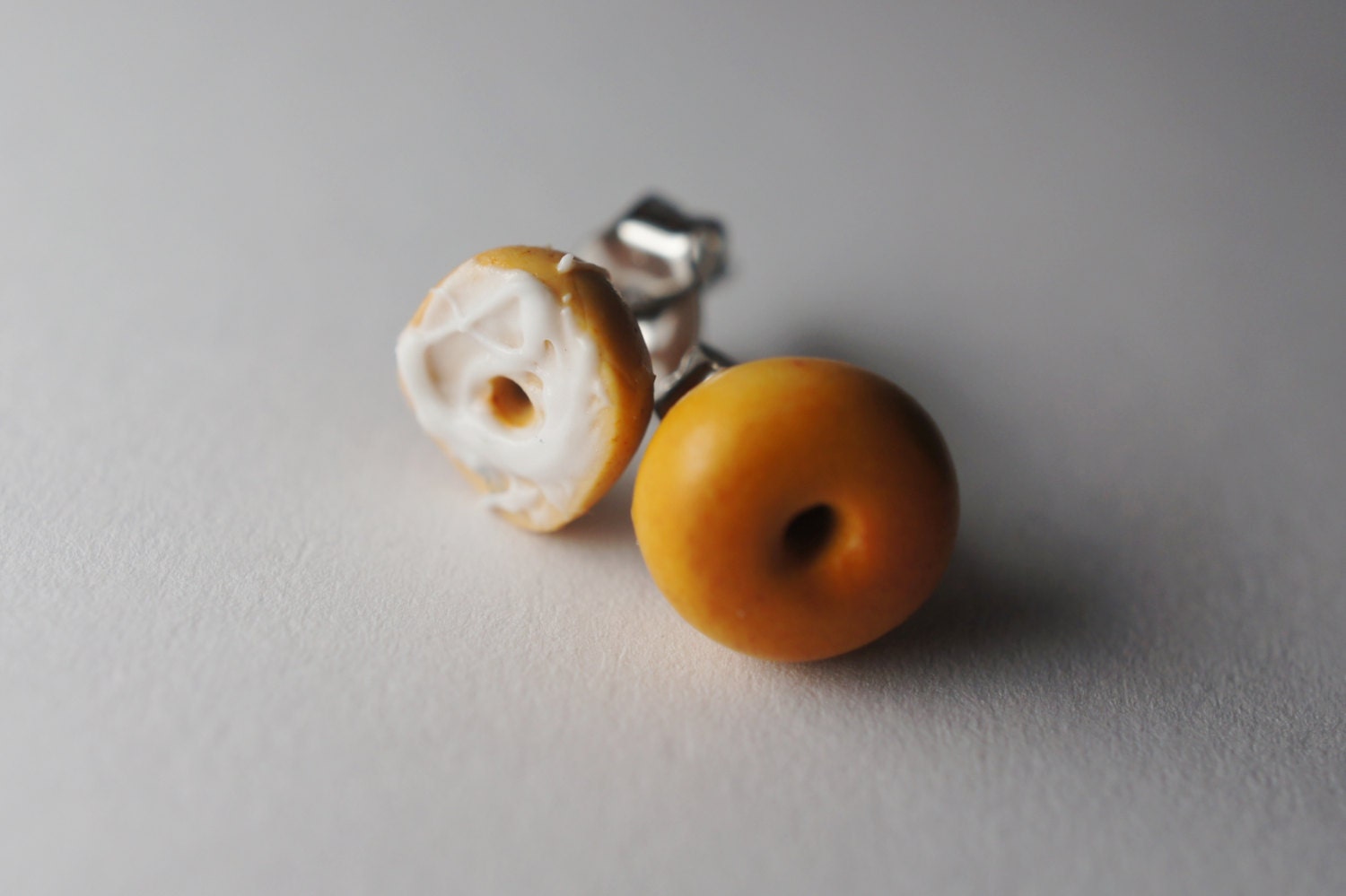 Bagel and Cream Cheese Earrngs, Miniature Food Jewelry, Polymer Clay Food Earrings, Surgical Steel