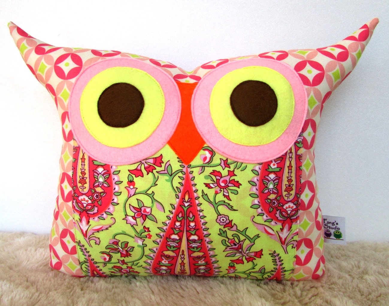 Pink/ green /gift under 25/room decor  /Amy Butler fabric /love forever owl pillow/Ready to ship