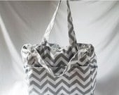 Weekend Sale - Chevron diaper bag with zippered closure  - Grey zig zag large weekender -Made to Order