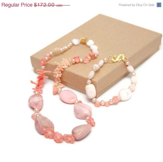 Hand Knotted Necklace - Pink Necklace - Gemstone Jewelry - French Garden Ooak