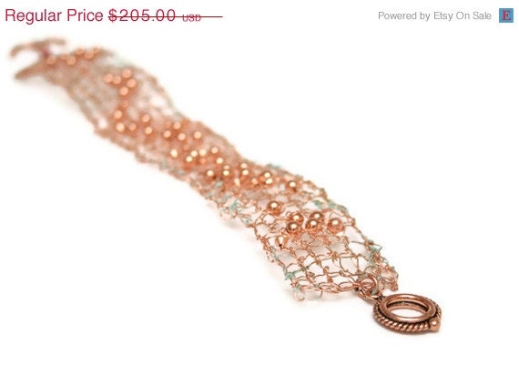 Copper Bracelet - Knitted Jewelry - Wire Jewelry - Old New Again Ooak