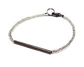 metallic heartlines w gunmetal bar // dainty bracelet with cylindrical gunmetal bar and shiny silver seed beads