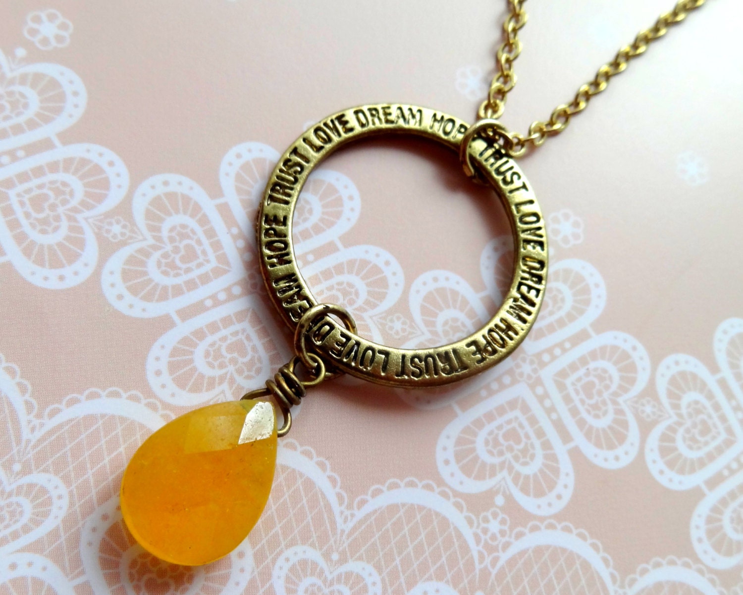 Dream, Hope, Trust, Love Inspirational Charm Necklace.