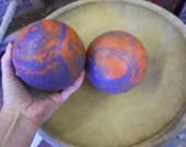 Two Gorgeous Vintage Paramount Orange and Blue Swirl Bowling Balls from Rustysecrets