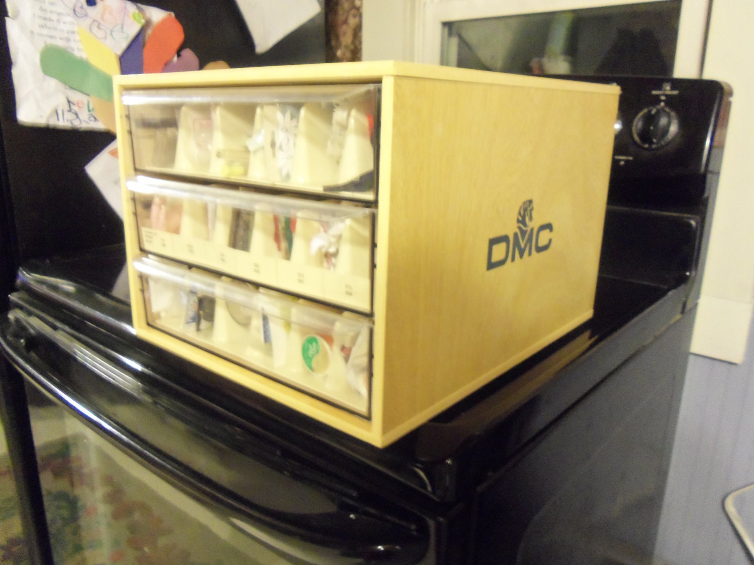 Large Vintage DMC Floss Store Display Case Full Of Crafting and sewing Supplies from Rustysecrets