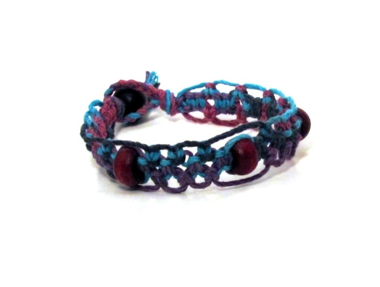 Mixed Berry Hemp Bracelet with Dark Fuschia/Purple Beads