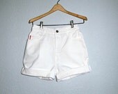 80s Hipster High Waist White Denim Shorts BONGO Jeans W 25 26 cut-off shorts Roll up, Womans High Rise Cut Offs