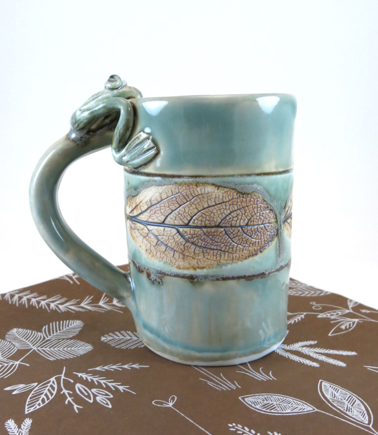 Pottery Mug - Pottery Coffee Mugs - Fossil Leaves Tea Cup - 890