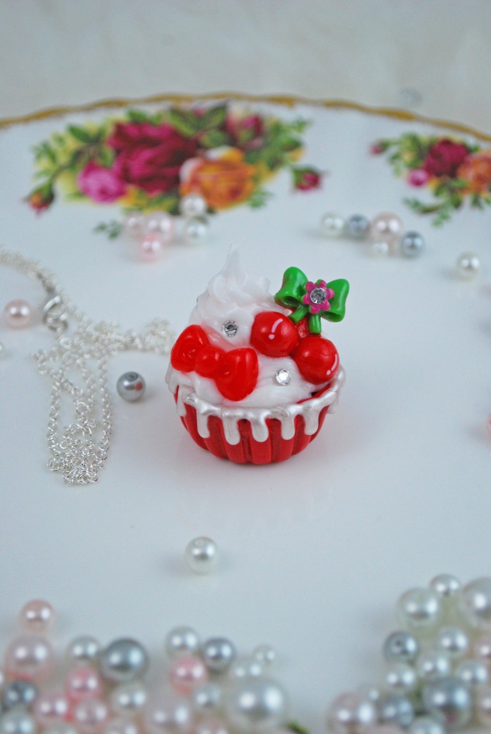 Cherry Red Cupcake Necklace