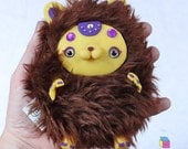 Yeti Indian Plush Monster Squeaky Toy Cute Kawaii Soft Sculpture plushie Creature - Brown fur, yellow skin - Kriture no.95