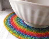 Rainbow Coiled Mat, Hot Pad, Trivet for Kitchen, Plant Mat - Extra Large Round - Jeweltones, Sapphire, Emerald, Fuschia