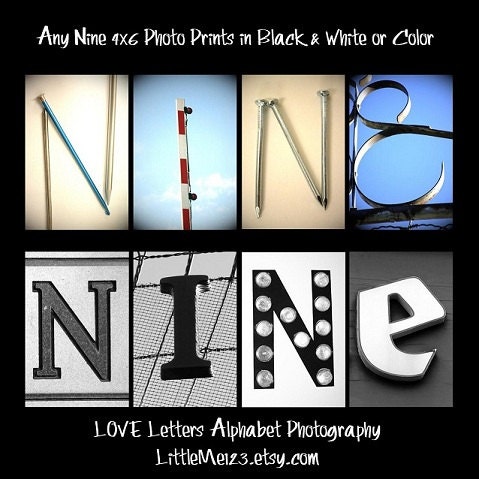 LOVE Letters 4 x 6 photo prints in Black and White or Color - 9 Letter Word of your Choice - Nine Letters - on Etsy