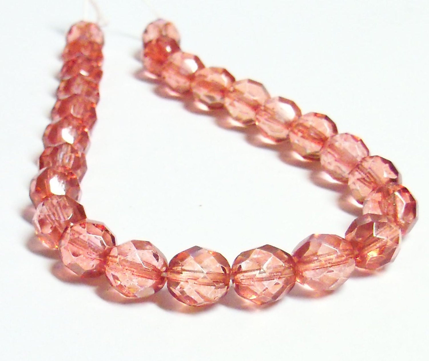 SALE - Czech Fire-Polished Glass Faceted Round - 8mm - Rose Pink (coated) - 20 Beads
