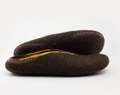 Fruitful"  Organic brown felted wool slippers Handmade To Order