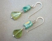 Ancient Roman Glass Earrings in Aqua and Green