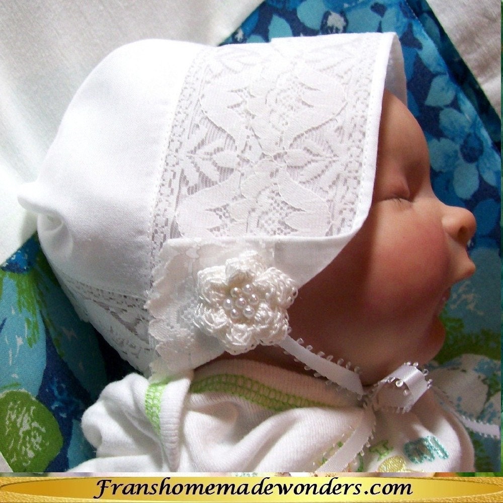 Handkerchief Christening Baby Bonnets - GARDEN PARTY LACE