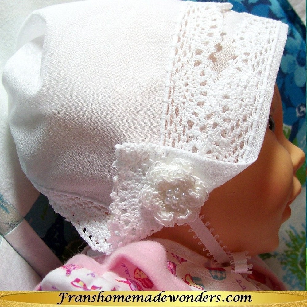 Handkerchief Christening Baby Bonnets - PARK AVENUE LACE