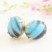 Chunky Vintage Turquoise Blue and Black Striped Oval Glass Jewel Surgical Steel Post Stud Earrings