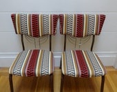 Vintage Set of Two Mod 60's Dining Room Chairs With Sprouted Leaf Upholstery and Brass Studs