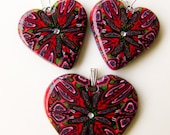 Polymer Clay Hearts Jewelry - Red Clay Heart Earrings and Heart Pendant SET- Handmade - Romance Red Design