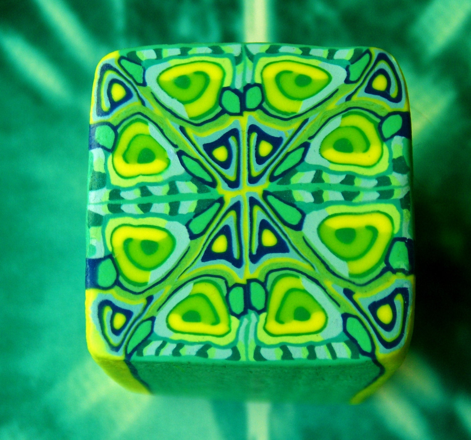 RAW Polymer Clay Cane - LARGE - Yellow, Blue, Carribbean Sea Greens - Make Clay Beads, Jewelry, and More
