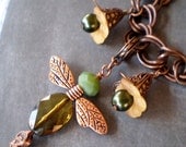 Copper and Glass Dragonfly Floral Necklace