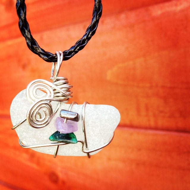 Aqua Irish Sea Glass - Wire Wrapped Pendant