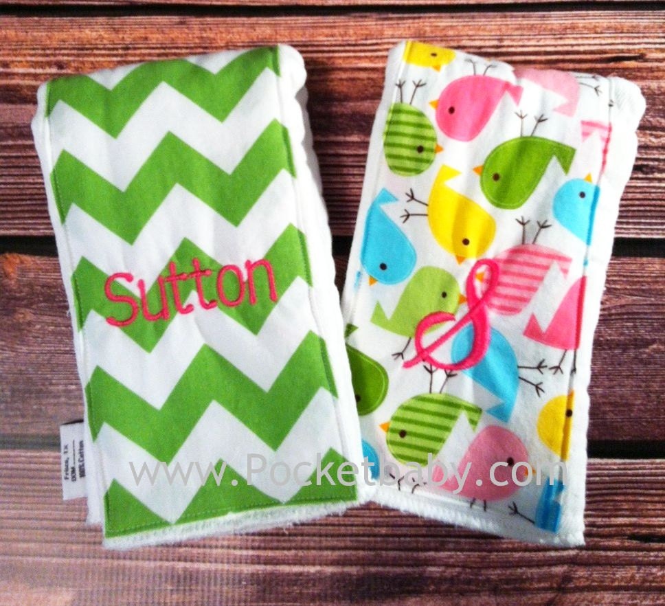 Personalized Burp Cloths - Set of 2 - Monogrammed Burp Cloths - You Choose your Fabric - Baby Shower Gift - by Pocketbaby