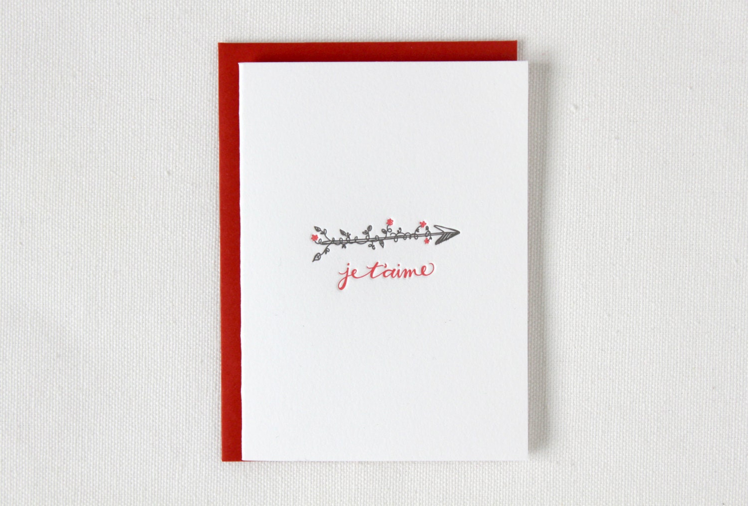 Je t'aime Arrow Letterpress Cards. Set of 6