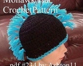 INSTANT DOWNLOAD Crochet Pattern PDF 234 - Mohawk hat,  childrens and adult sizes. Crochet Patterns by Ashton11