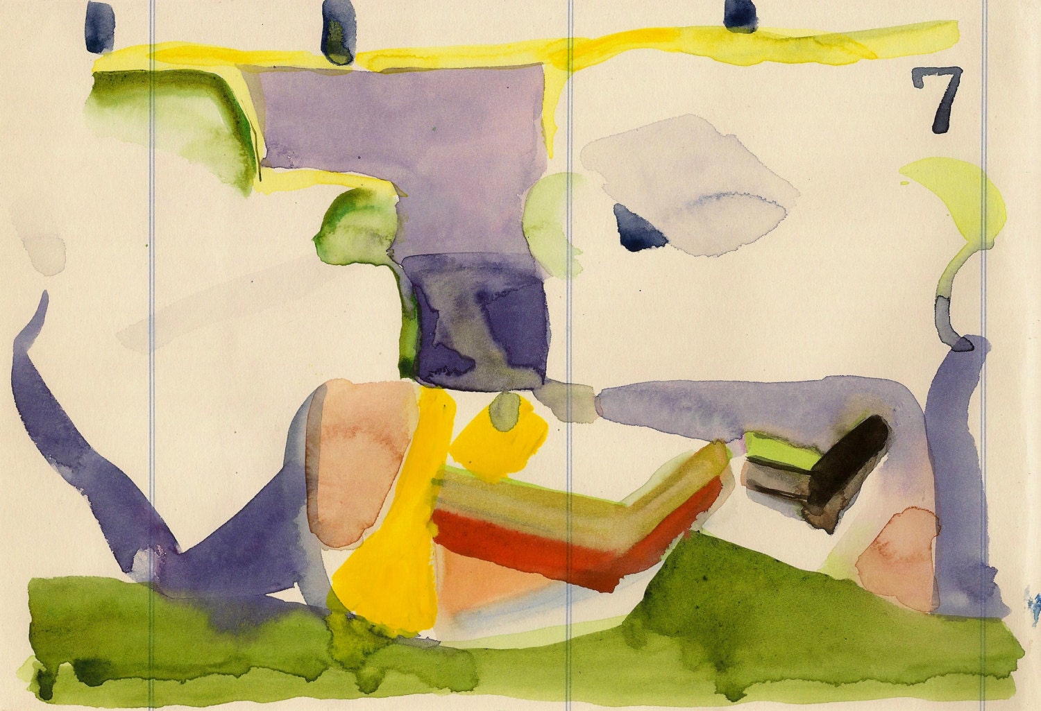 Study no 7- Original watercolor on vintage paper