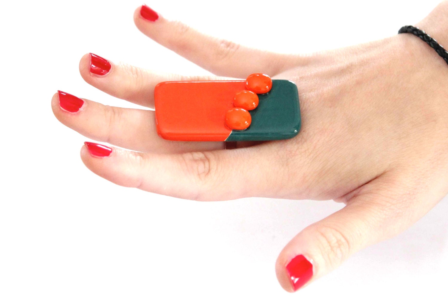 Cocktail Ring Ceramic,  big bold handmade statement  ring -  DYNAMIC -  2.3 inch