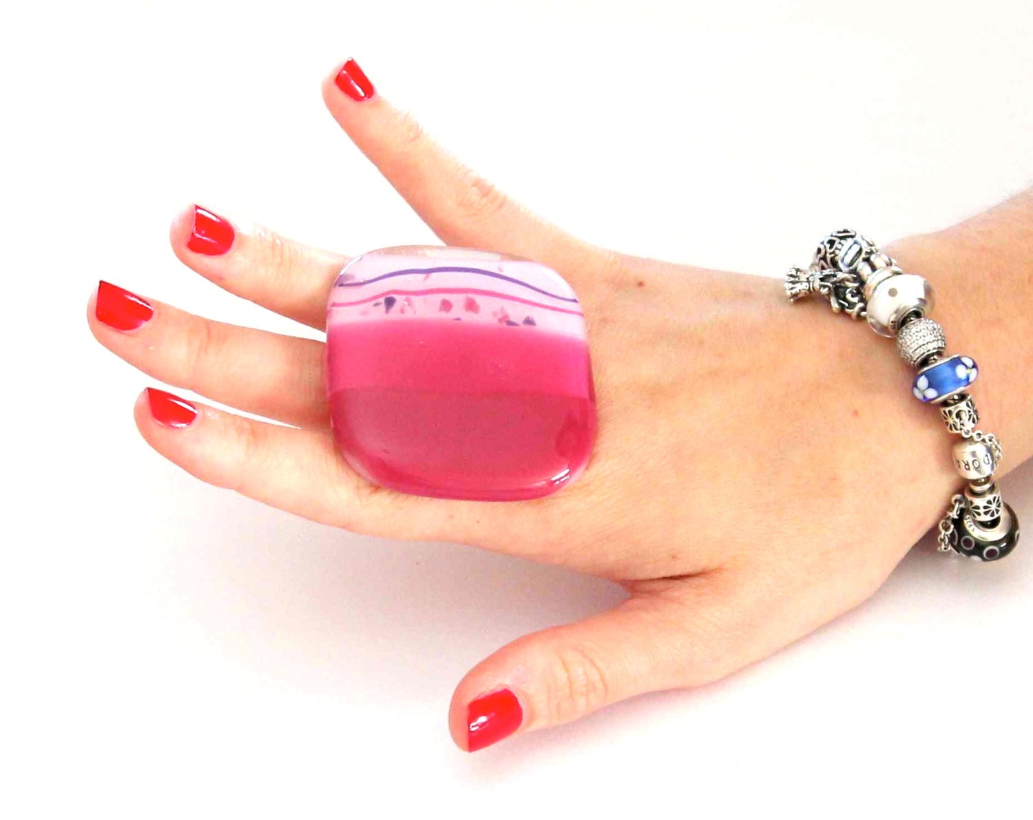 Big Ring Glass- big bold handmade statement cocktail ring - PRETTY WOMAN - 2.2 inch