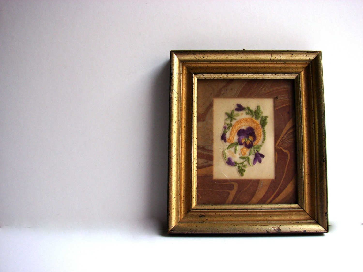 Vintage Sungott Art Studios Flower Embroidery Framed Wall Hanging