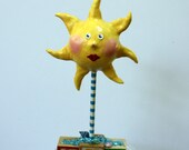 Yellow Sun Sunshine Face Summer Sculpted Paper Mache Decoration