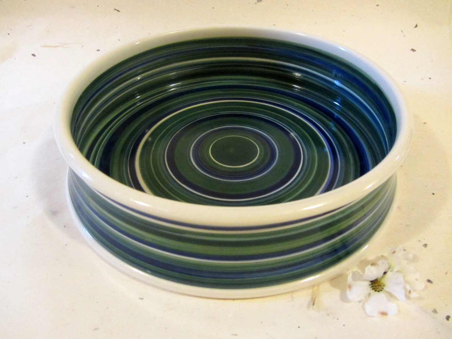 Ceramic Dog Bowl - 1 gallon - In stock - Blue and Green