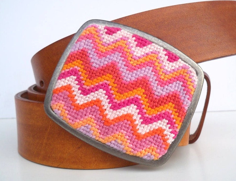 Needlepoint Carnival Cotton Candy Belt Buckle