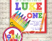Digital Printable Crayon Birthday Invitations Square Cards and cupcake topper Il_170x135