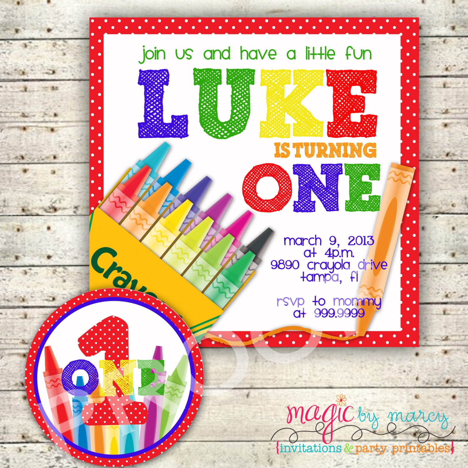 Digital Printable Crayon Birthday Invitations Square Cards and cupcake topper Il_570xn