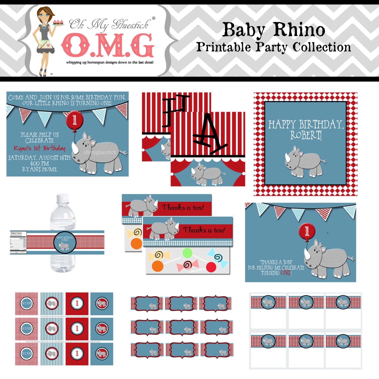 Baby Rhino Party Collection Package  by Oh My Gluestick